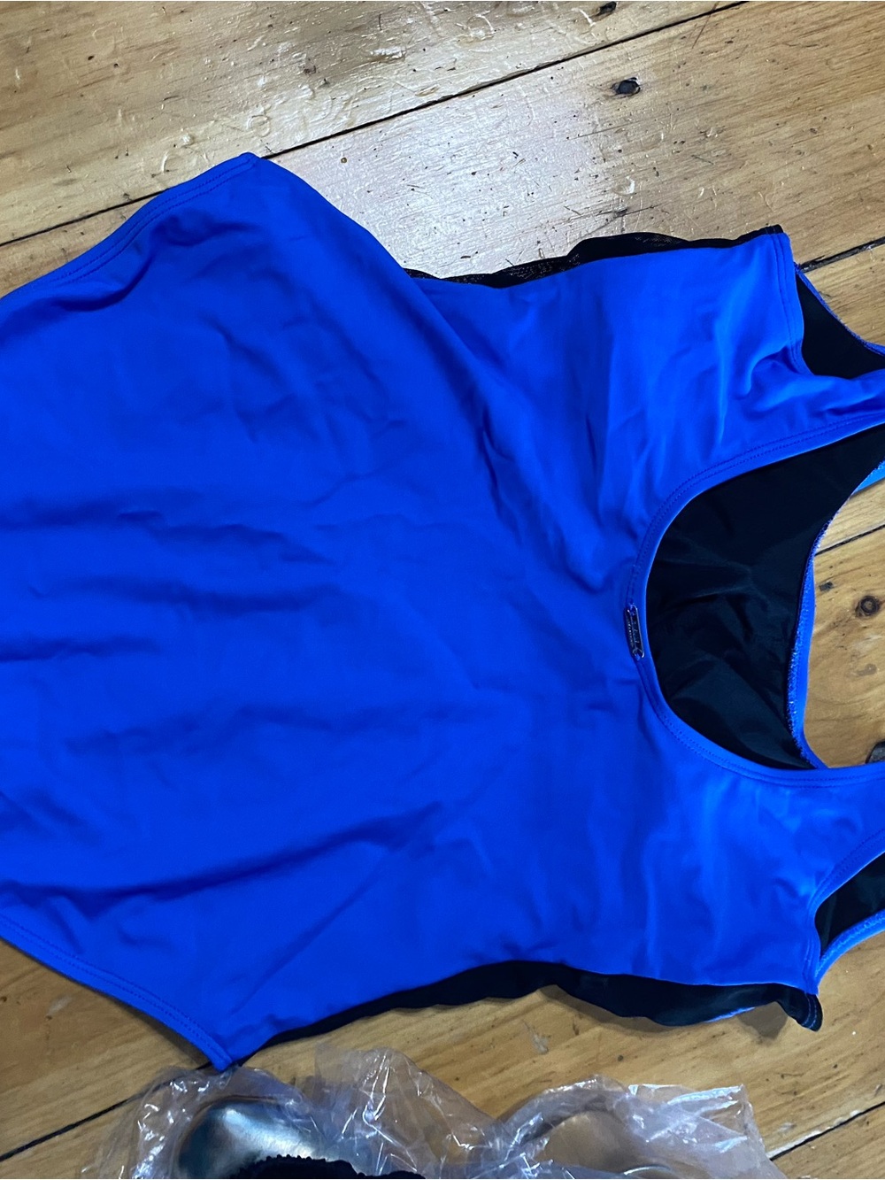 DKNY Royal Blue One-Piece Swimsuit with Black Side Panels - Picture 2 of 3